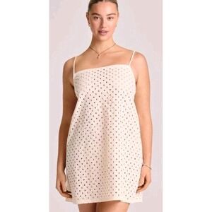 Vitamin A Eyelet Mini Swim Cover Up Dress Off White Adjustable Straps Size XL